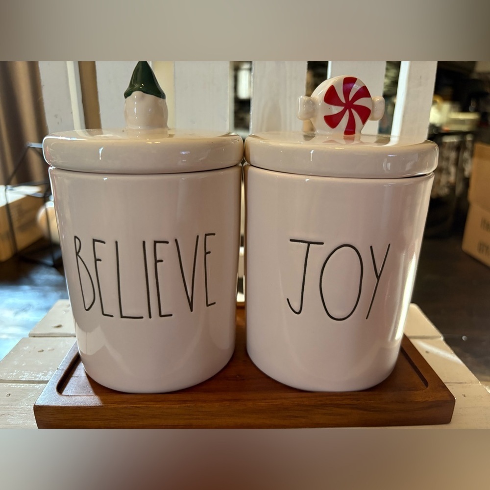 Rae Dunn Believe/Joy Christmas Canisters